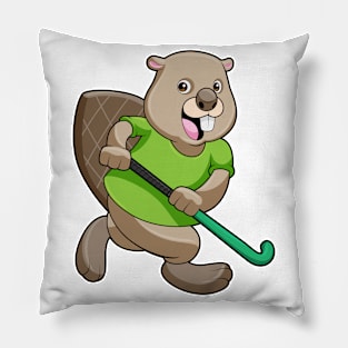 Beaver at Hockey with Hockey bat Pillow