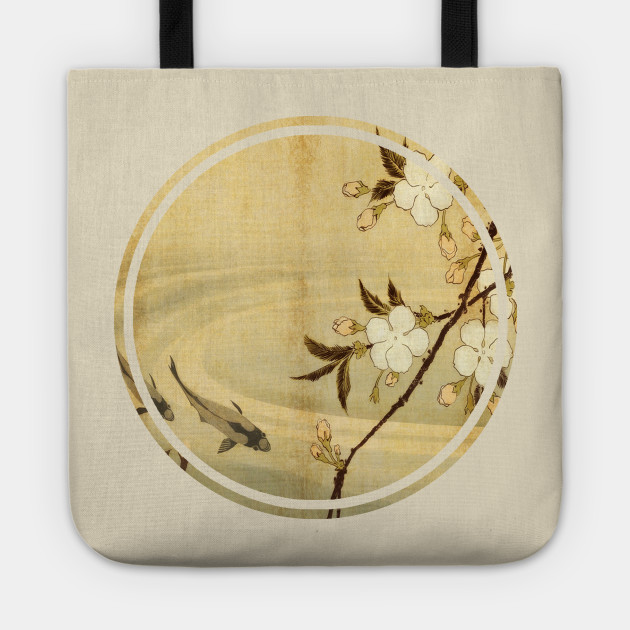 Old Japanese Painting Flowers And Koi Fish Japanese Tote
