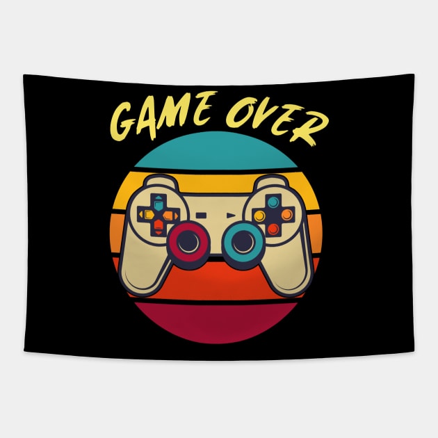 Game Over Vintage Retro Video Game Gaming Sunset Tapestry by Grove Designs