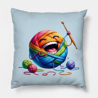 A laughing ball of yarn that is crocheting! Pillow