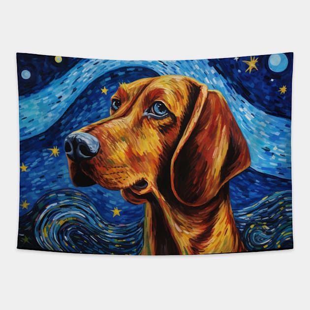 Redbone Coonhound in Starry Night Style Tapestry by NatashaCuteShop