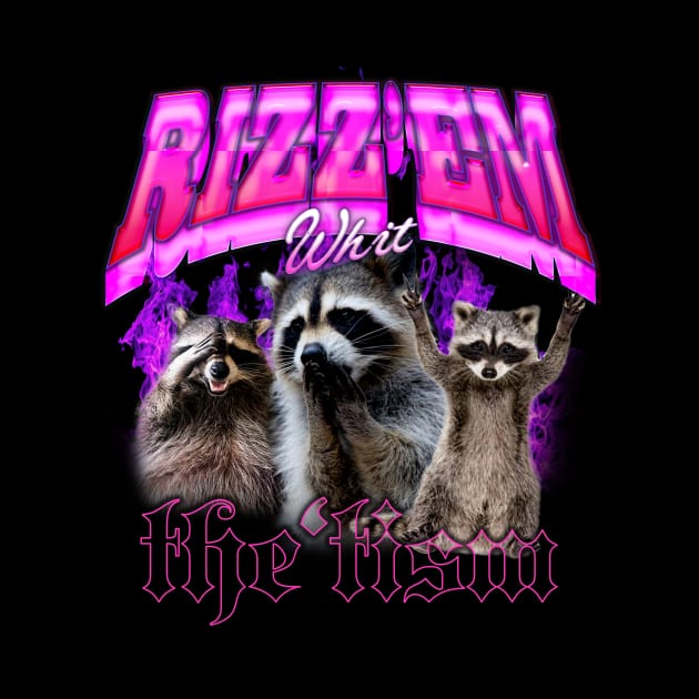 Rizz Em With The Tism Retro Shirt, Vintage Funny Raccoon Graphic Shirt, Autism Awareness, Raccoon Meme by Hamza Froug