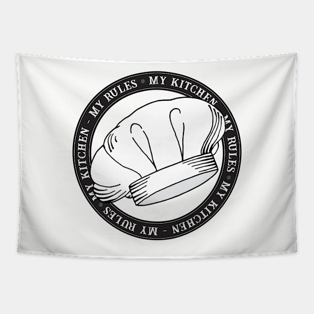 My Kitchen My Rules White Chef Hat Quote Tapestry by HotHibiscus