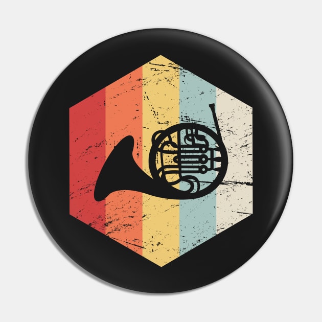 Retro Vintage French Horn Marching Band Icon Pin by MeatMan