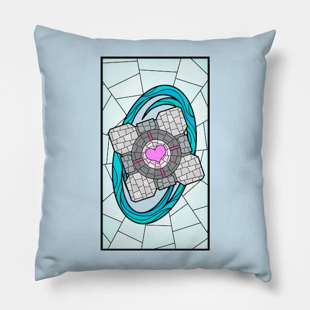 Portal Stained Glass (Blue) Pillow by OctopodArts