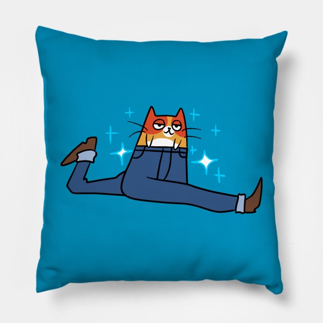 Long Leggy Tabby Cat Doing a Split Pillow by saradaboru