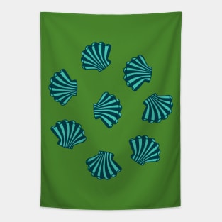 SEASHELLS Scattered Tropical Scallop Clam Shells Undersea Ocean Sea Life in Dark Teal Blue Turquoise and Dark Green - UnBlink Studio by Jackie Tahara Tapestry