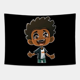 Super Cute Happy Black Boy Mascot 2D Vector Tapestry