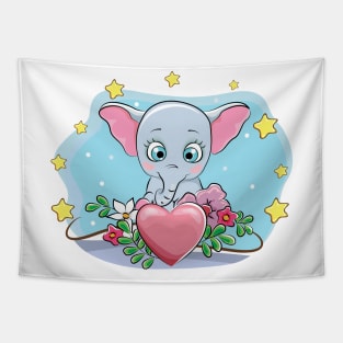 Cute elephant with heart and stars Tapestry