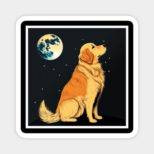 Golden Retriever Dog, Full Moon, Night Sky Magnet