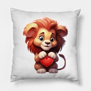 Valentine Lion Holding Heart Pillow