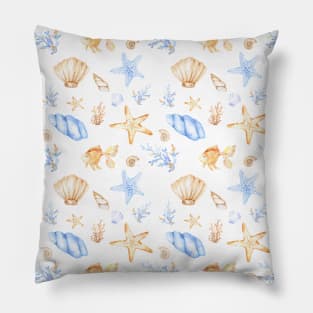 Cute Watercolor Sea Shells and Star Fish Pillow