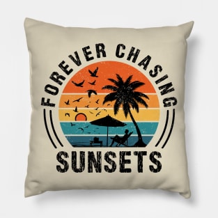 Forever Chasing Sunsets Tropical Summer Beach Vintage Pillow