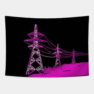 Pylons Linocut in Pink and Black Tapestry