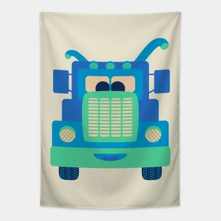 FRIENDLY BLUE TRUCK BUDDY Cute Kawaii Vehicle Kids Transportation - UnBlink Studio by Jackie Tahara Tapestry