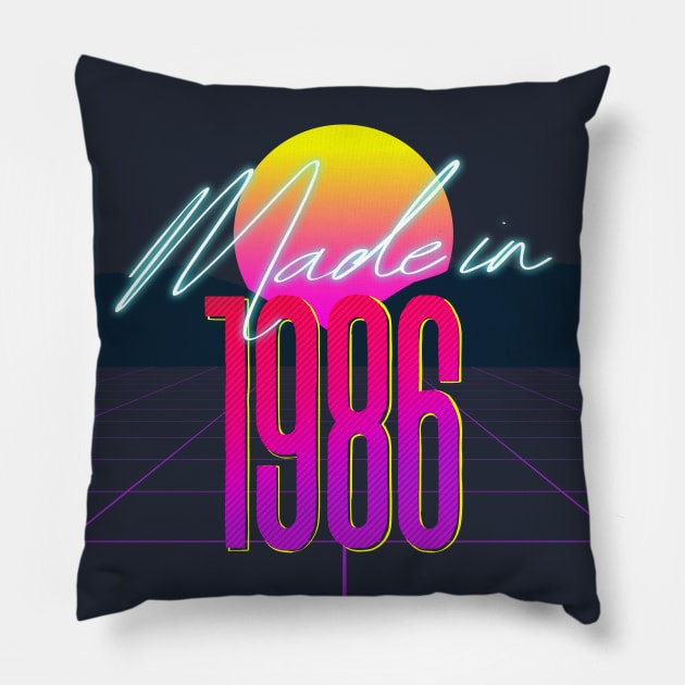 Made In 1986 ∆∆∆ VHS Retro 80s Outrun Birthday Design Pillow by DankFutura