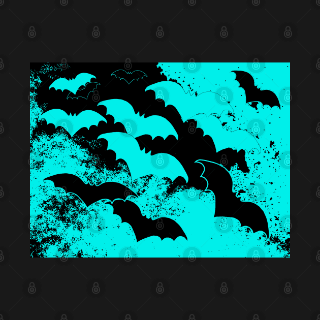 Black Bats In Flight Teal by BlakCircleGirl