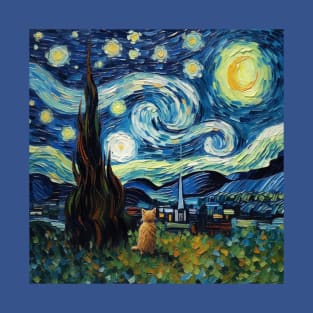 A Cat's Starry Night T-Shirt