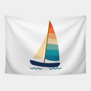 Beach Catamaran sailboat in summer. Retro 70s and 80s color style on white background. Tapestry