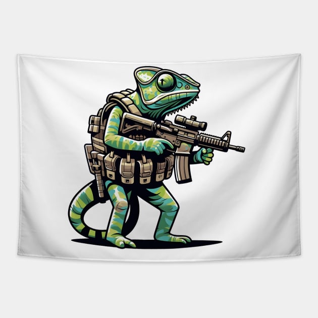 Tactical Cameleon Mastery Tee: Where Style Meets Stealth Tapestry by Rawlifegraphic