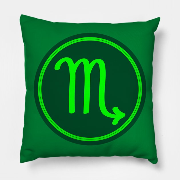 Cool Green Scorpio Symbol Pillow by MysticZodiac