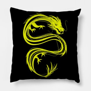 traditional chinese dragon in neon yellow, lime Pillow