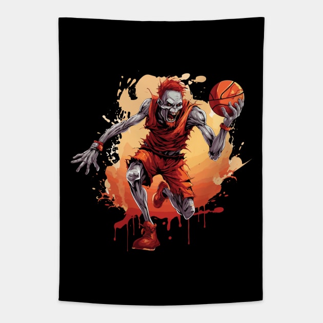 Zombie Basketball Halloween Sport Design Tapestry by PaulJus