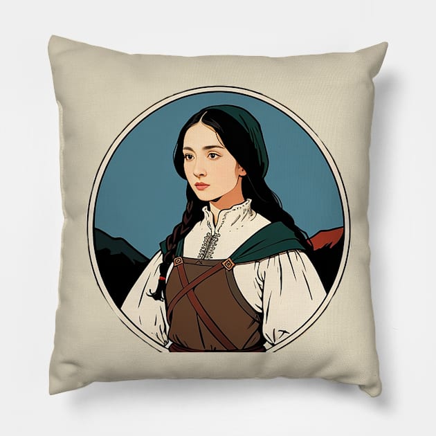 Young Medieval Peasant Woman Pillow by CursedContent