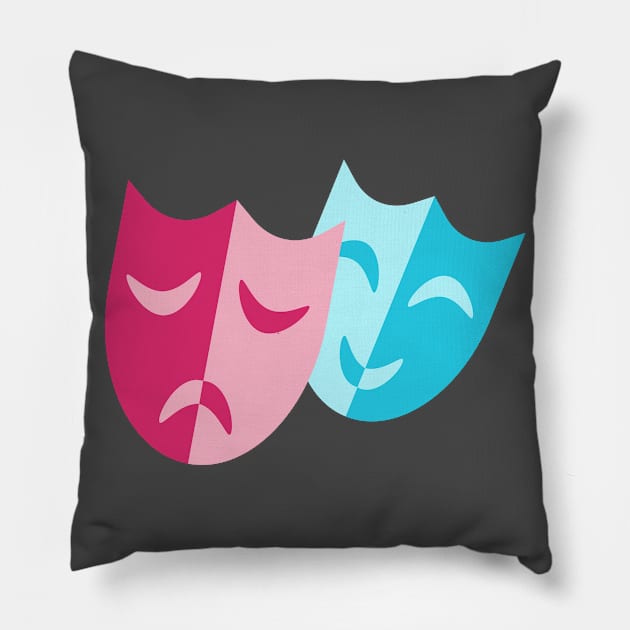 Theatrical blue mask smiles and red cry Pillow by EvgeniiV