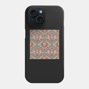 Classic ogee pattern with tendrils rust red and old pink on green Phone Case