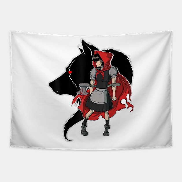 Little Red Riding Hood and the Wolf at Moon Night - Fairytales Tapestry by The Full Moon Shop