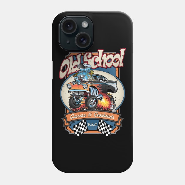 Vintage Old School Gassers and Gearheads Car Cartoon Illustration Phone Case by hobrath