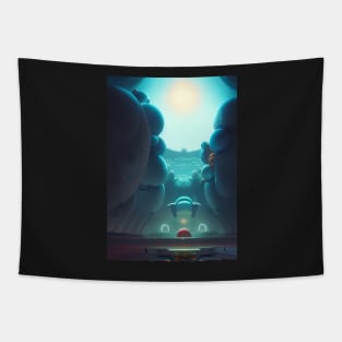 BLUE SPACEPORT ON PLANET TAG Tapestry