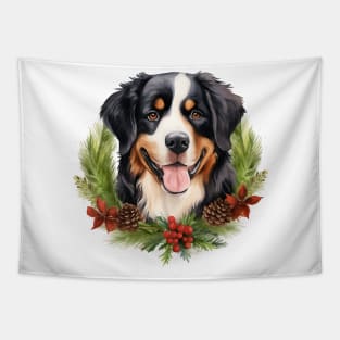 Christmas Bernese Mountain Dog Wreath Tapestry