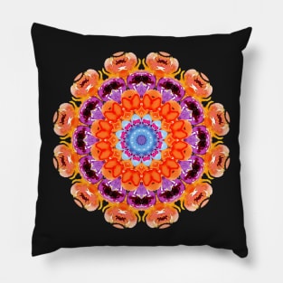 Purple and Orange Rose Kaleidoscope Pattern Pillow