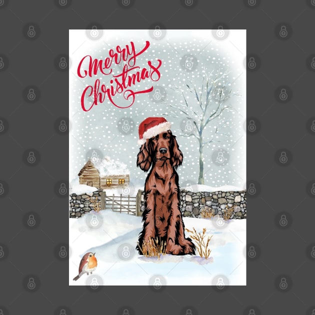 Red rish Setter Merry Christmas Santa Dog by Puppy Eyes