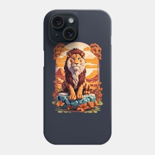 Lion sitting on a rock at sunset Disney 3D art floral design Phone Case