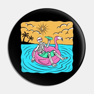 Summer Chillin' // Skeleton Lounging in the Sea on a Flamingo Floatie Pin