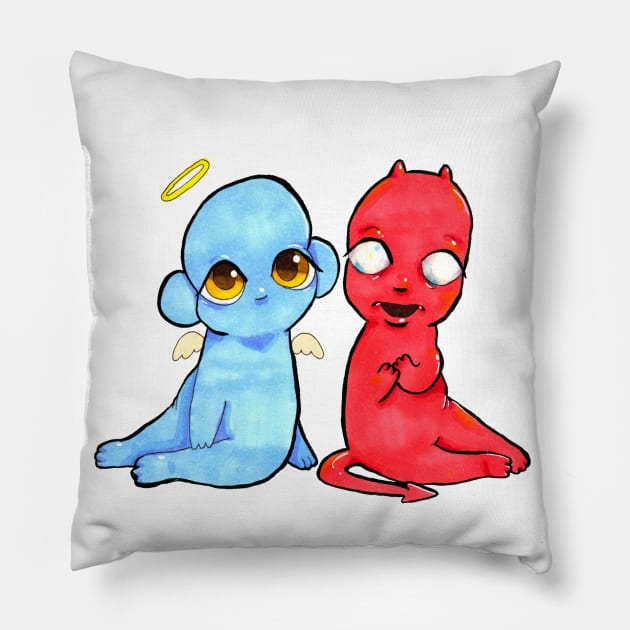 good n bad Pillow by Blue Afro