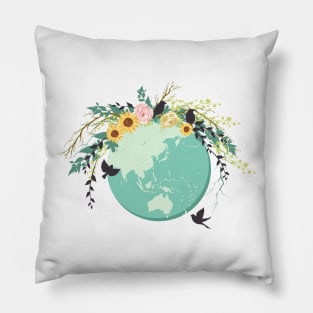 Cute Earth Day Floral Globe Pillow