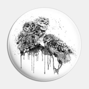 Three Owls Black and White Pin