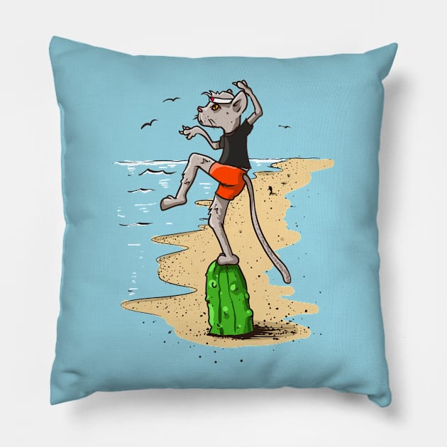 Cats And Cucumbers Karate Cat Pillow by FunSizedDesign