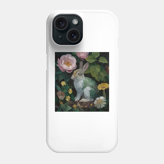 watercolor flowers surrounding a wild rabbit Phone Case by Catbrat