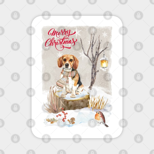 Beagle Merry Christmas Santa Dog Magnet by Puppy Eyes