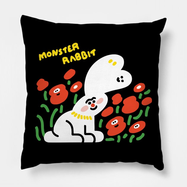 Monster Rabbit and Smile Flowers Pillow by Aiko Tsui