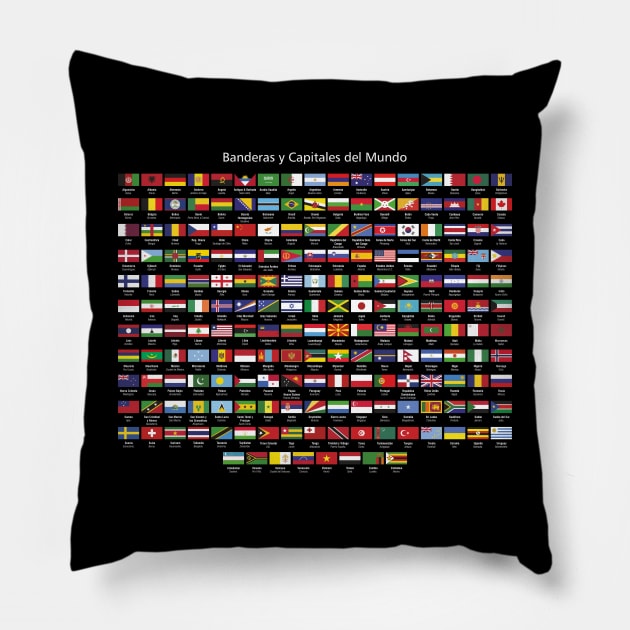 Flags of the world in Spanish Pillow by YooY Studio