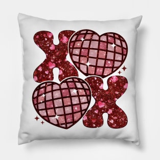 XoXo Heart Sequins Glitter, Valentine’s Day, Lover, Faux Embroidery Pillow