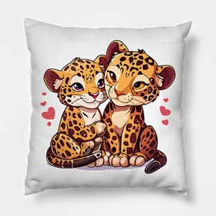 Valentine Cartoon Jaguar Couple Pillow