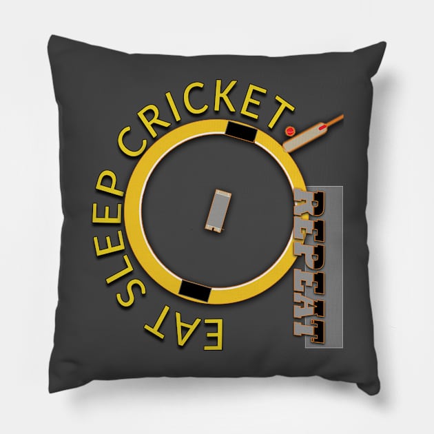 Eat sleep cricket repeat Pillow by TeeText