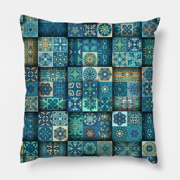 Vintage patchwork with floral mandala elements Pillow by SomberlainCimeries